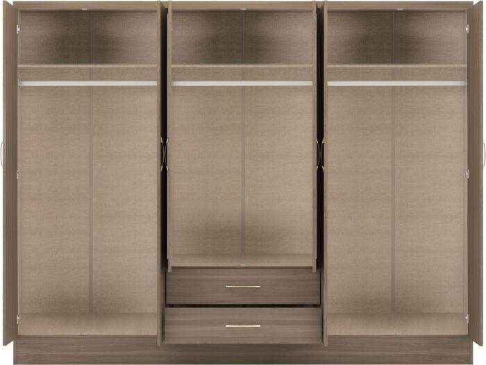 Nevada 6 Door 2 Drawer Wardrobe - Rustic Oak Effect