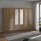 Nevada 6 Door 2 Drawer Wardrobe - Rustic Oak Effect