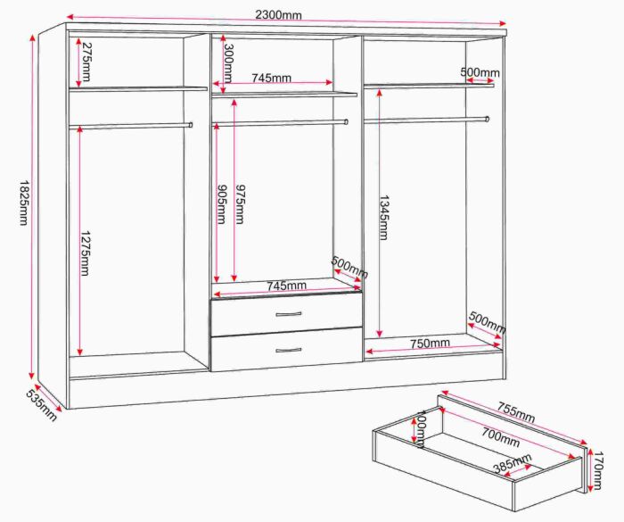Nevada 6 Door 2 Drawer Wardrobe - Rustic Oak Effect