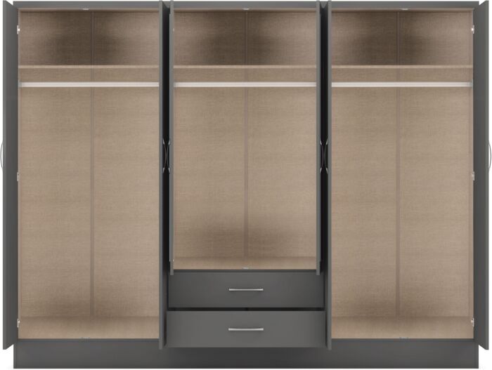 Nevada 6 Door 2 Drawer Wardrobe - 3D Effect Grey
