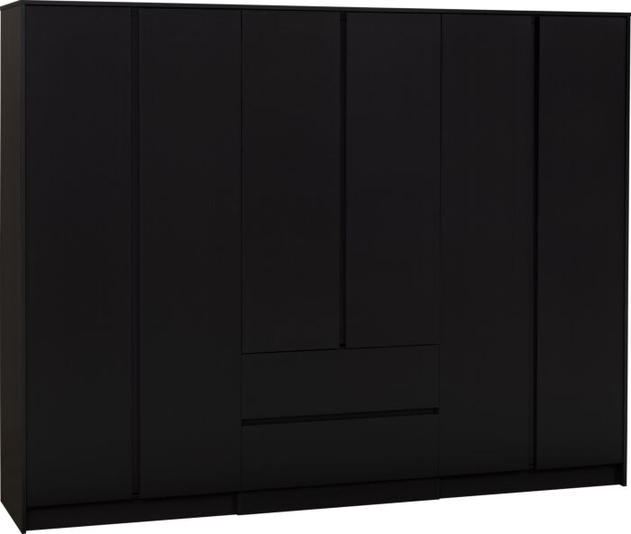 Malvern 6 Door 2 Drawer Wardrobe - Black