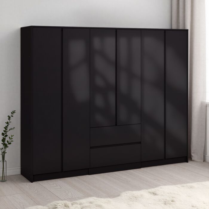 Malvern 6 Door 2 Drawer Wardrobe - Black