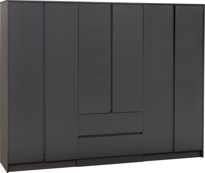 Malvern 6 Door 2 Drawer Wardrobe - Grey