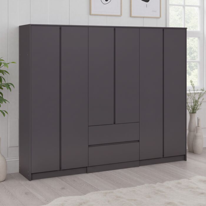 Malvern 6 Door 2 Drawer Wardrobe - Grey