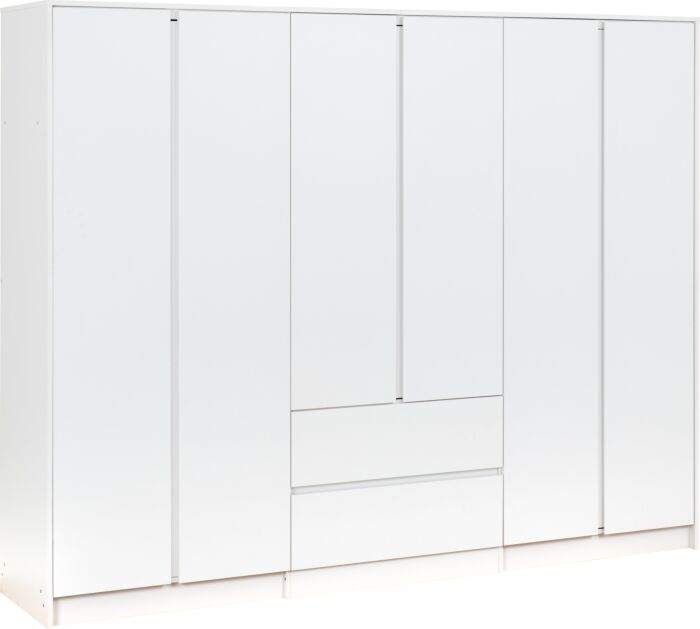 Malvern 6 Door 2 Drawer Wardrobe - White