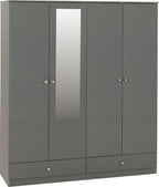 Denver 4 Door 2 Drawer Mirrored Wardrobe - Grey Gloss