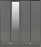Denver 4 Door 2 Drawer Mirrored Wardrobe - Grey Gloss