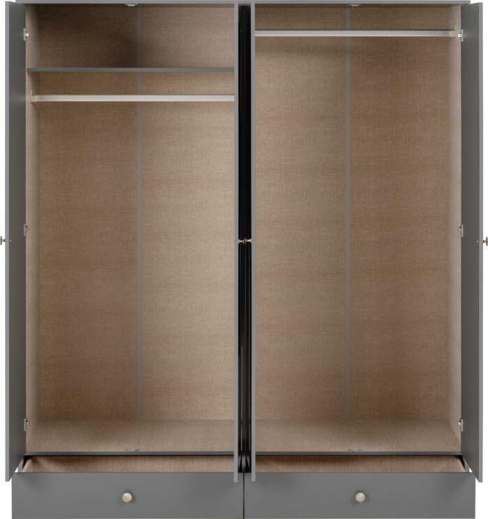 Denver 4 Door 2 Drawer Mirrored Wardrobe - Grey Gloss
