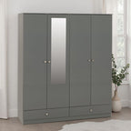 Denver 4 Door 2 Drawer Mirrored Wardrobe - Grey Gloss