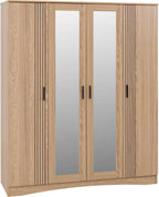 Tessa 4 Door Mirrored Wardrobe - Natural Oak Effect
