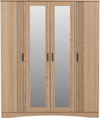 Tessa 4 Door Mirrored Wardrobe - Natural Oak Effect