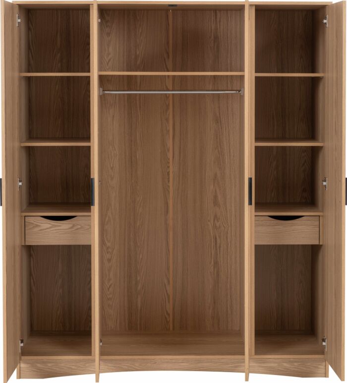 Tessa 4 Door Mirrored Wardrobe - Natural Oak Effect