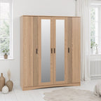 Tessa 4 Door Mirrored Wardrobe - Natural Oak Effect