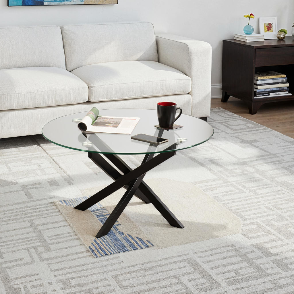 Sheldon Round Coffee Table - Clear Glass/Black