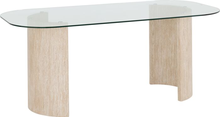 Modena Dining Table - Clear Glass/Cream Marble Effect