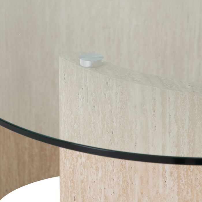 Modena Dining Table - Clear Glass/Cream Marble Effect