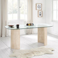 Modena Dining Table - Clear Glass/Cream Marble Effect