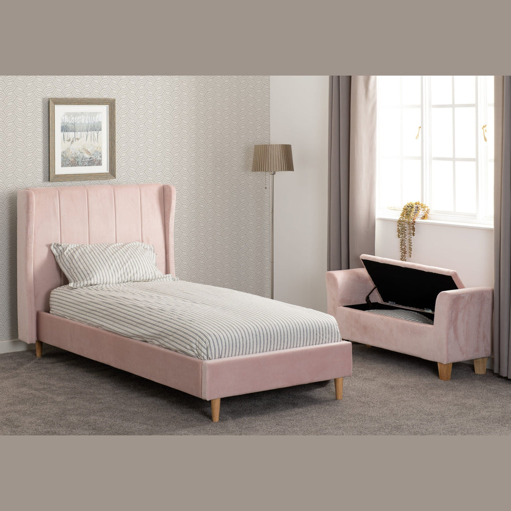 Amelia 3' Bed - Pink Velvet Fabric