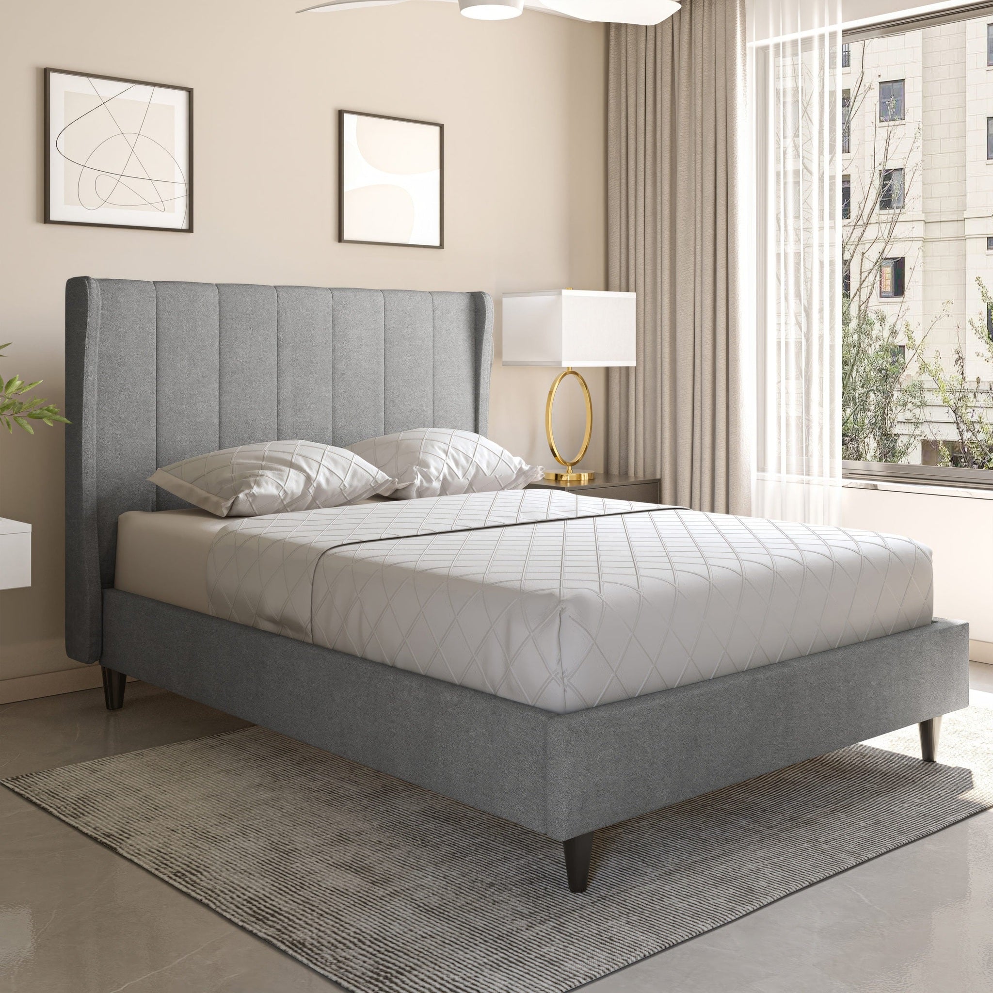 Amelia 4'6" Bed - Dark Grey Fabric