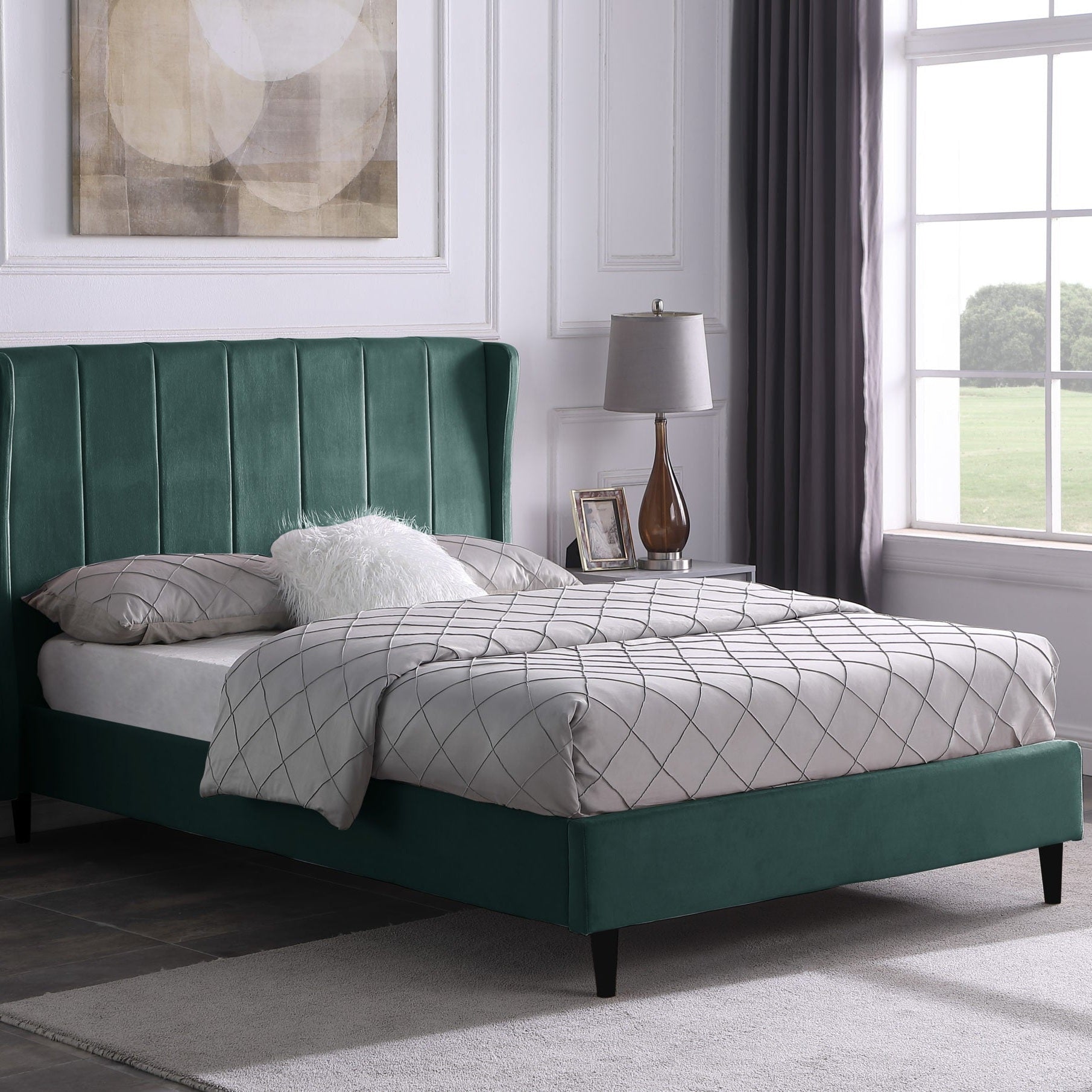 Amelia 4'6" Bed - Green Velvet Fabric