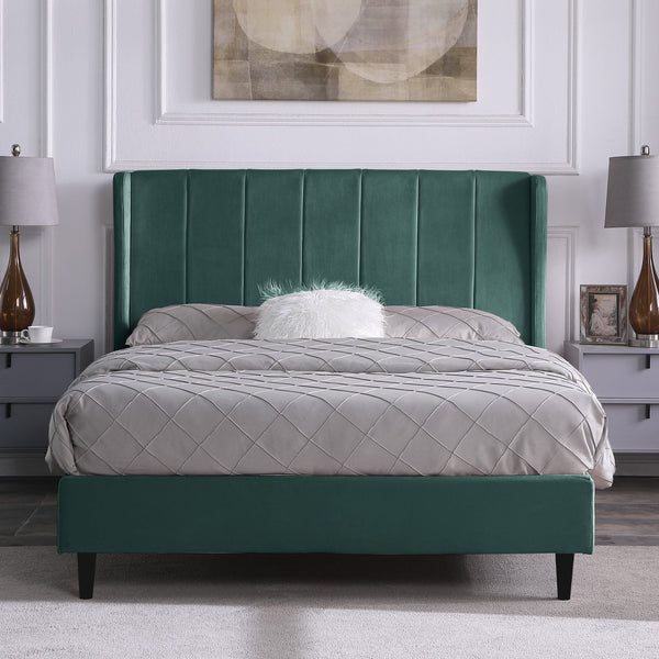 Amelia 4'6" Bed - Green Velvet Fabric