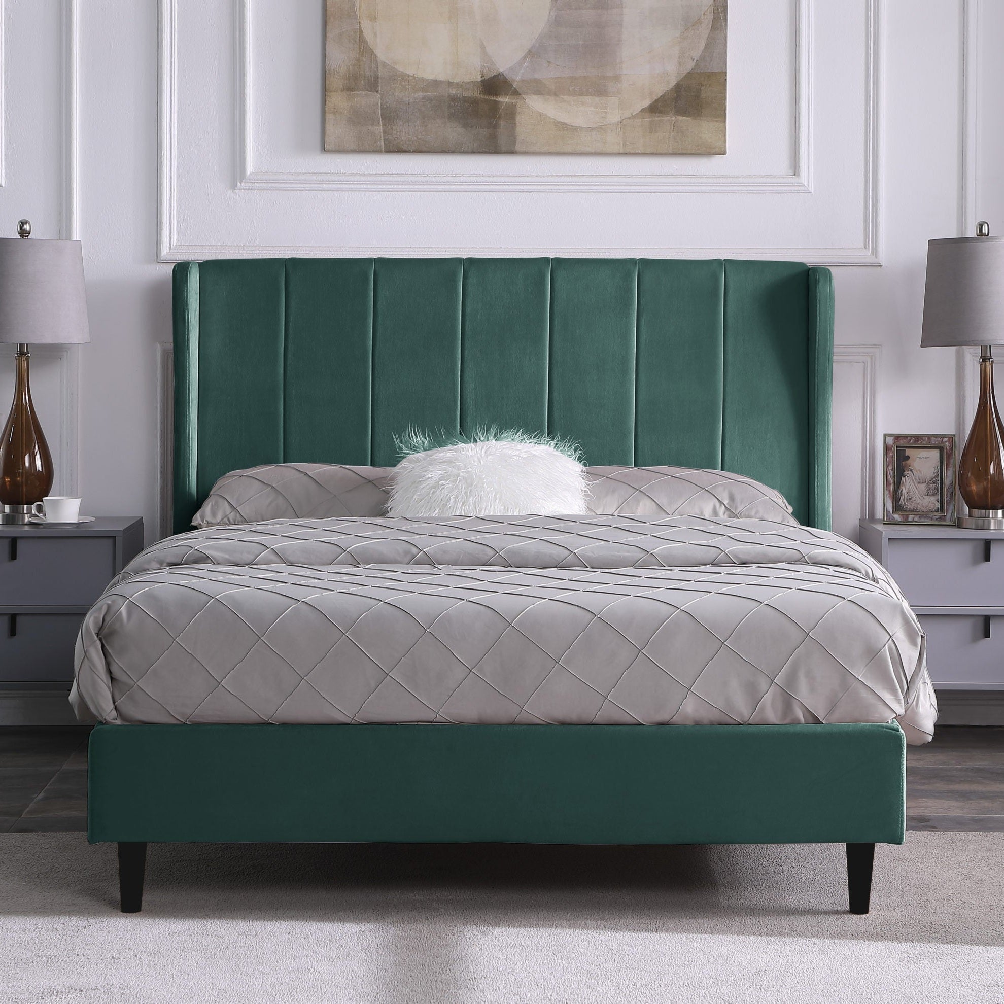 Amelia 5' Bed - Green Velvet Fabric