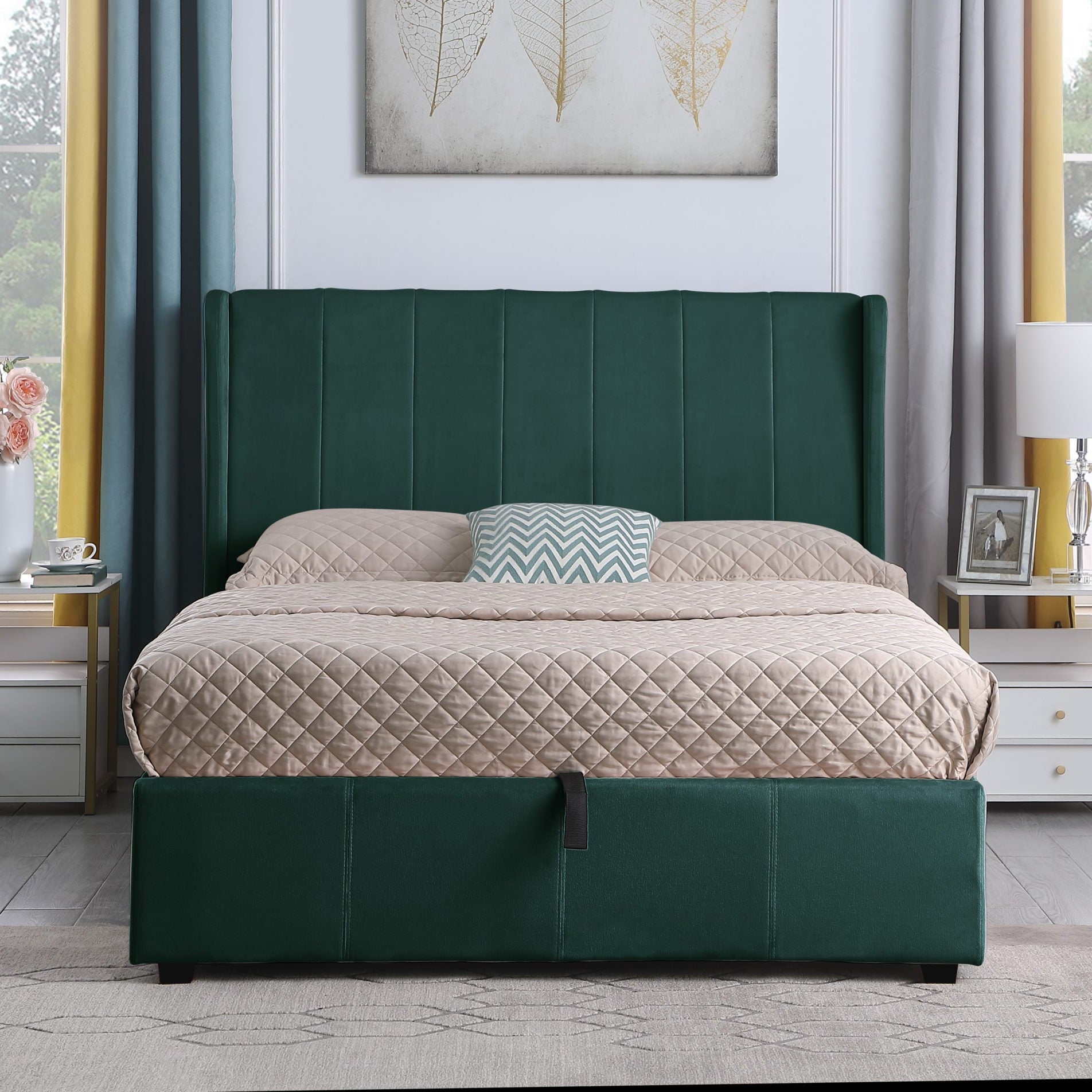 Amelia 5' Plus Bed - Green Velvet Fabric