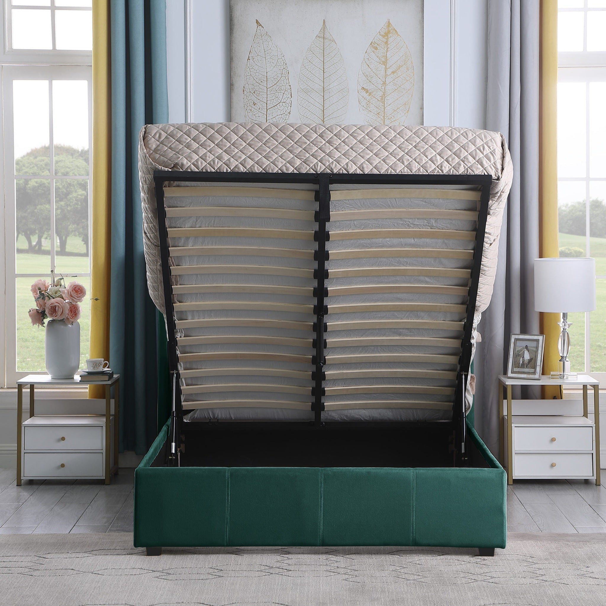 Amelia 5' Plus Bed - Green Velvet Fabric