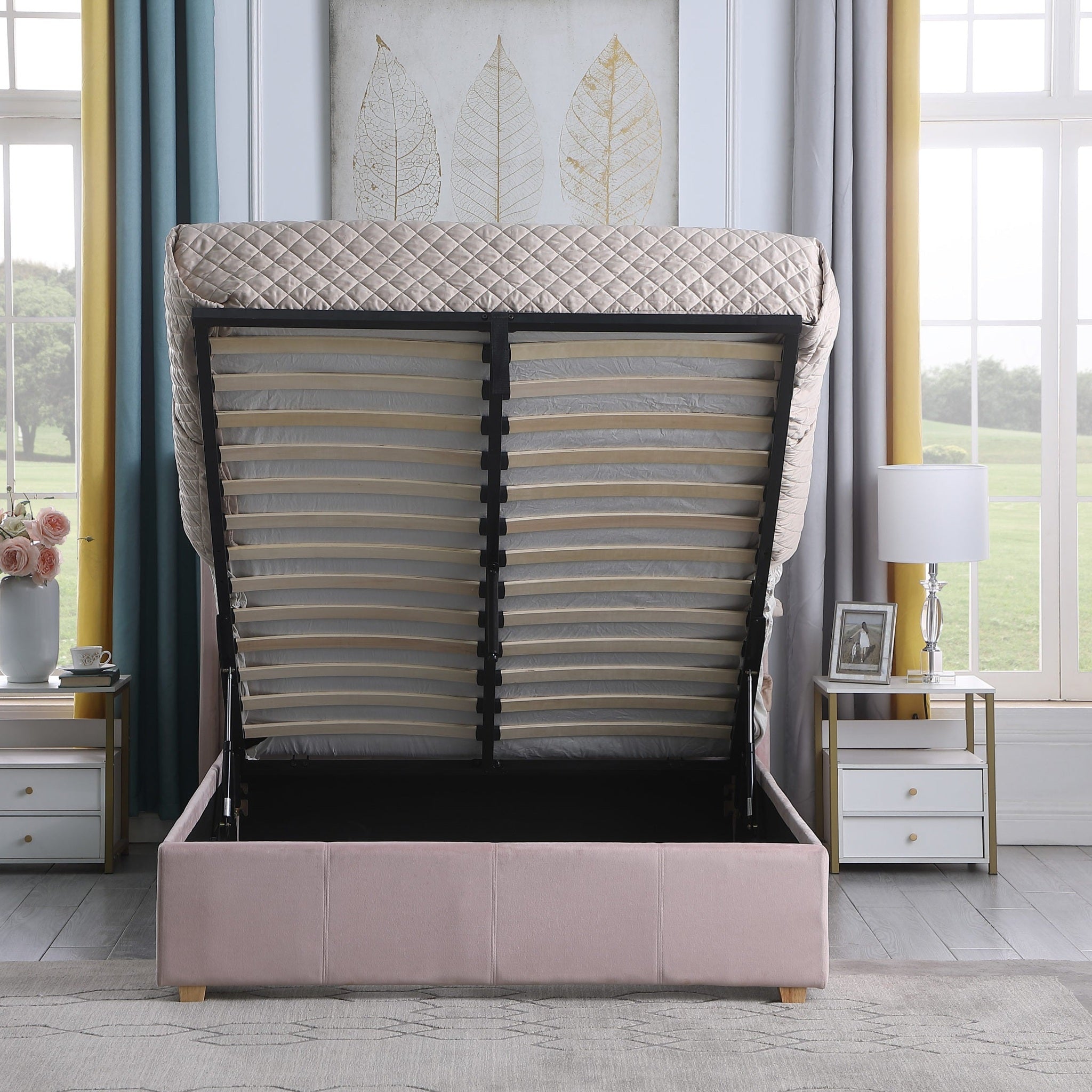 Amelia 4'6" Plus Bed - Pink Velvet Fabric