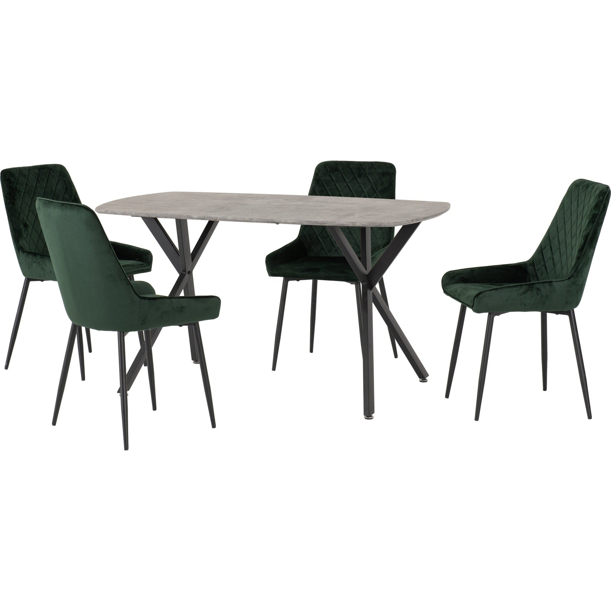 Athens Rect & Avery Dining Set X4 Chairs - Concrete/Emerald Green Velvet