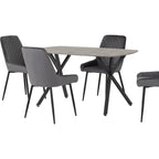 Athens Rect & Avery Dining Set X4 Chairs - Concrete/Grey Velvet