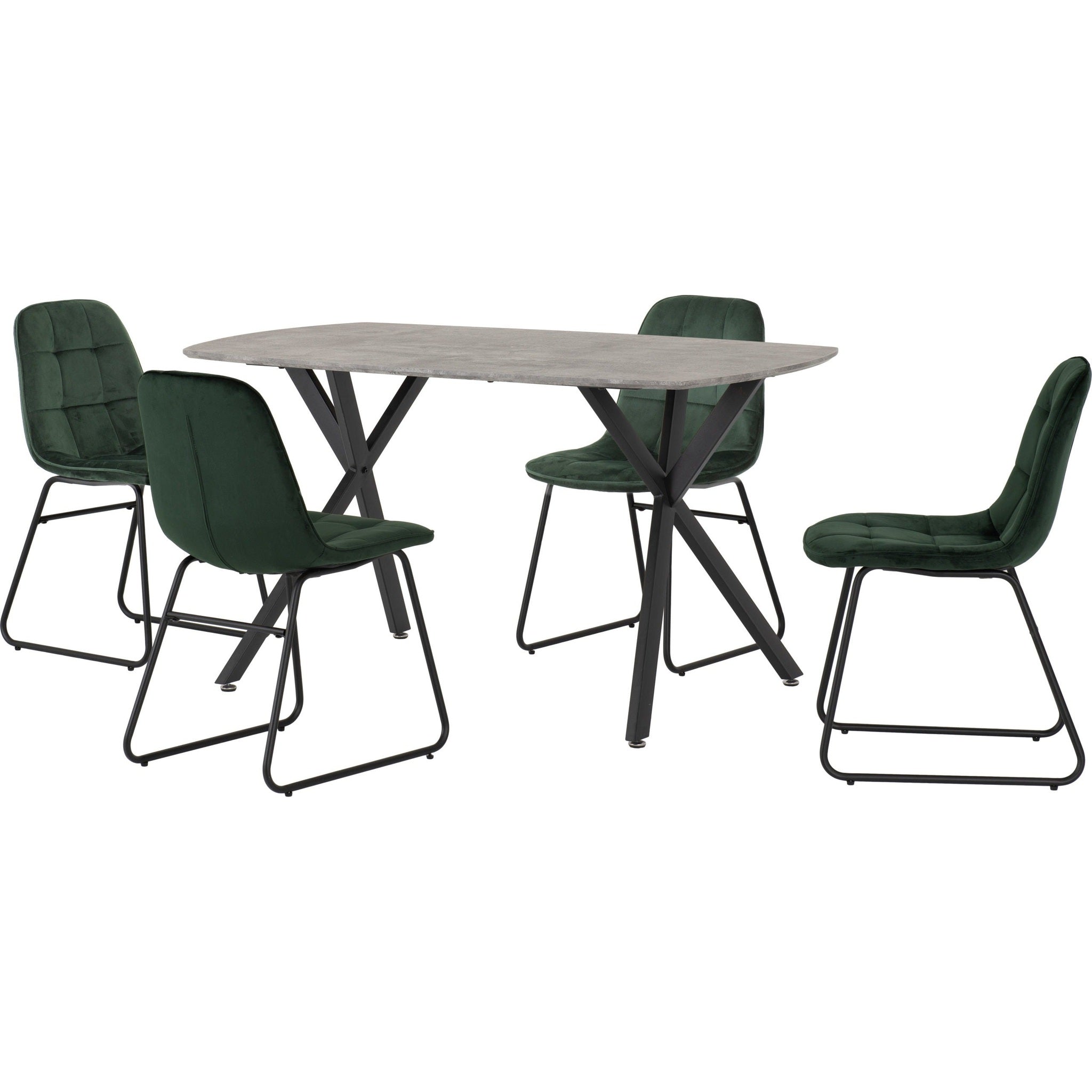 Athens Rect & Lukas Dining Set X4 Chairs - Concrete/Emerald Green Velvet