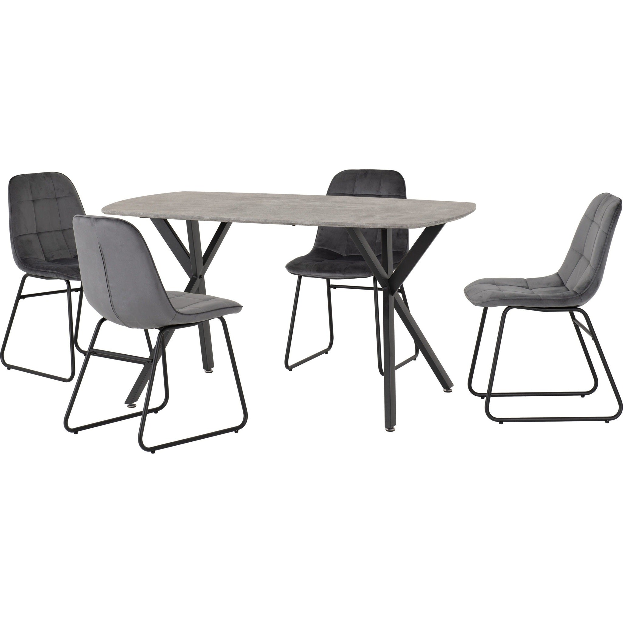Athens Rect & Lukas Dining Set X4 Chairs - Concrete/Grey Velvet