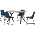 Athens Rect & Lukas Dining Set X4 Chairs - Medium Oak Effect/Sapphire Blue Velvet