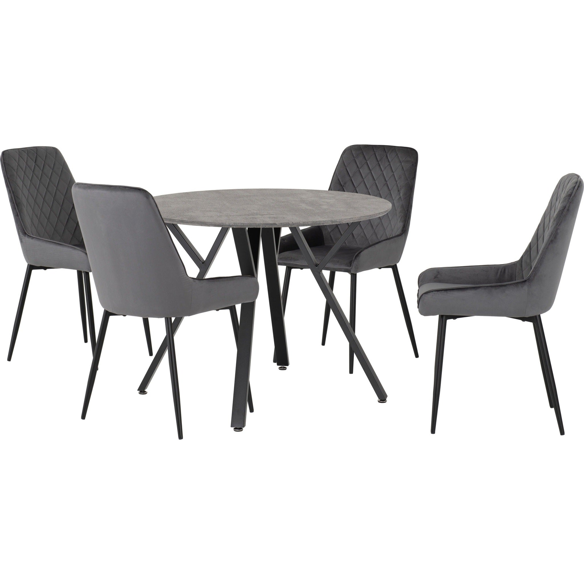 Athens Round & Avery Dining Set X4 Chairs - Concrete/Grey Velvet
