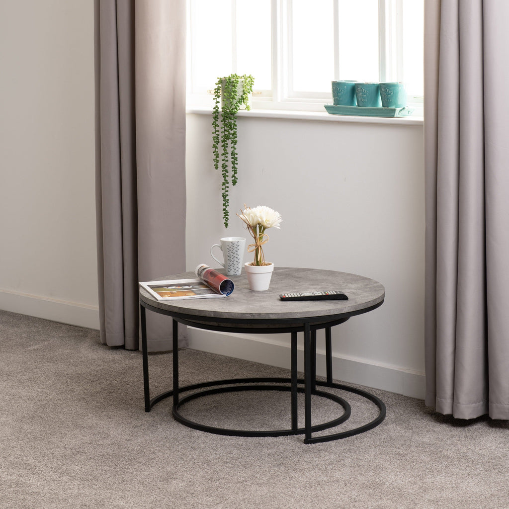 Athens Round Coffee Table Set - Concrete Effect