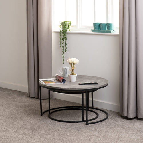 Athens Round Coffee Table Set - Concrete Effect
