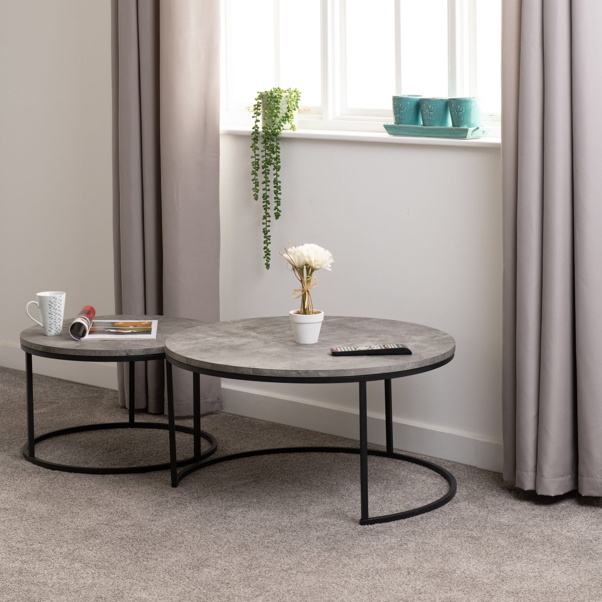 Athens Round Coffee Table Set - Concrete Effect