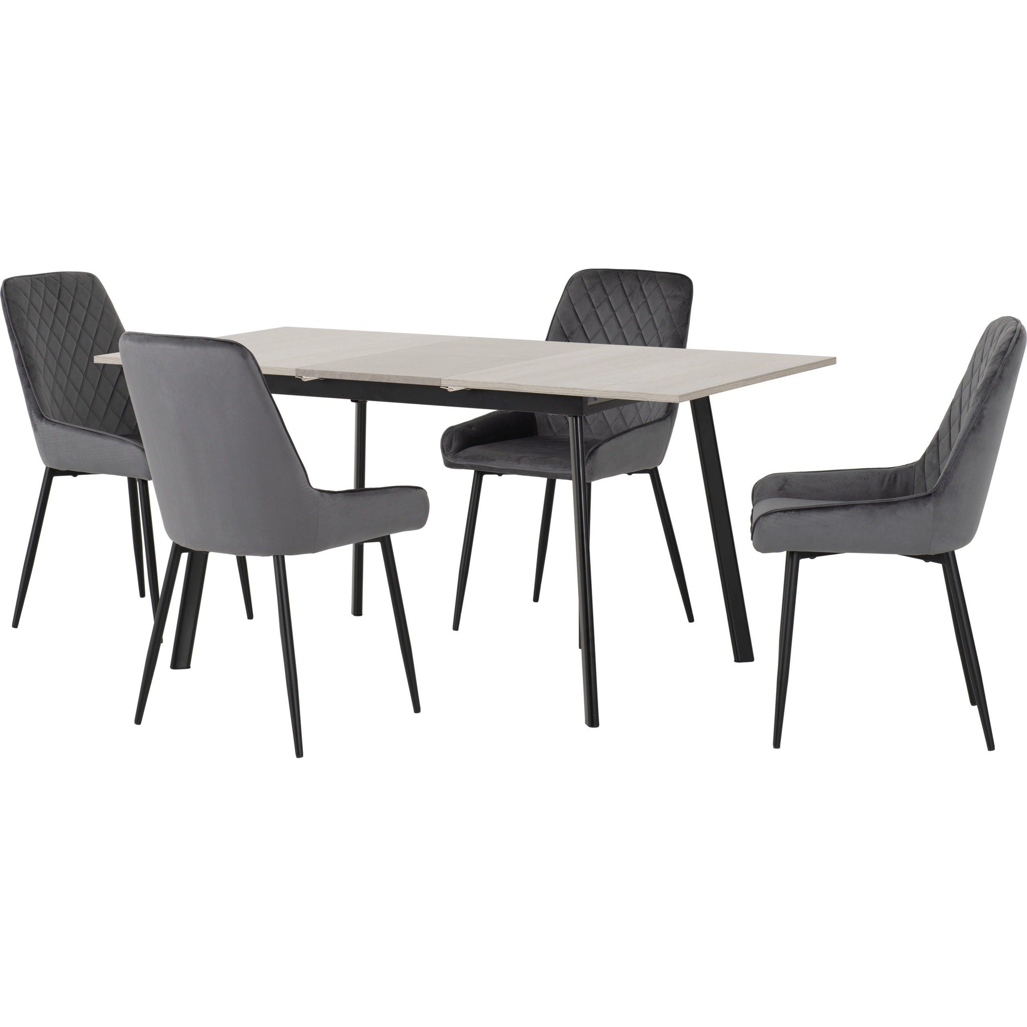 Avery Extending Dining Set X4 Chairs - Concrete/Grey Velvet