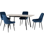 Avery Extending Dining Set X4 Chairs - Concrete/Sapphire Blue Velvet