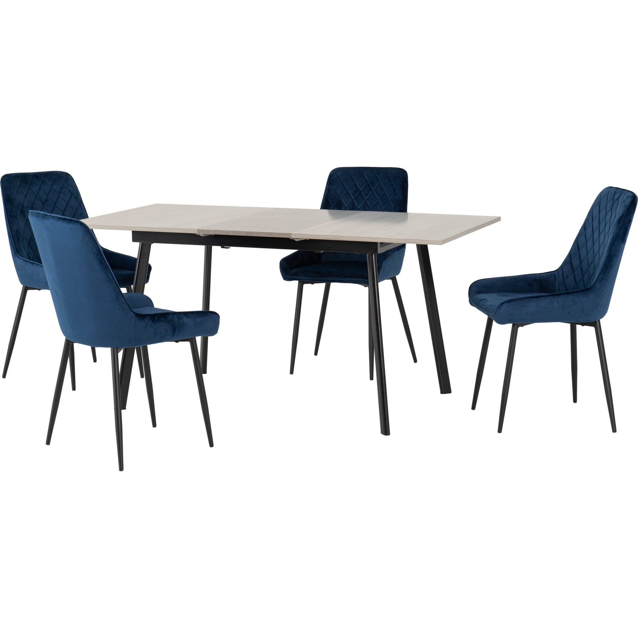Avery Extending Dining Set X4 Chairs - Concrete/Sapphire Blue Velvet