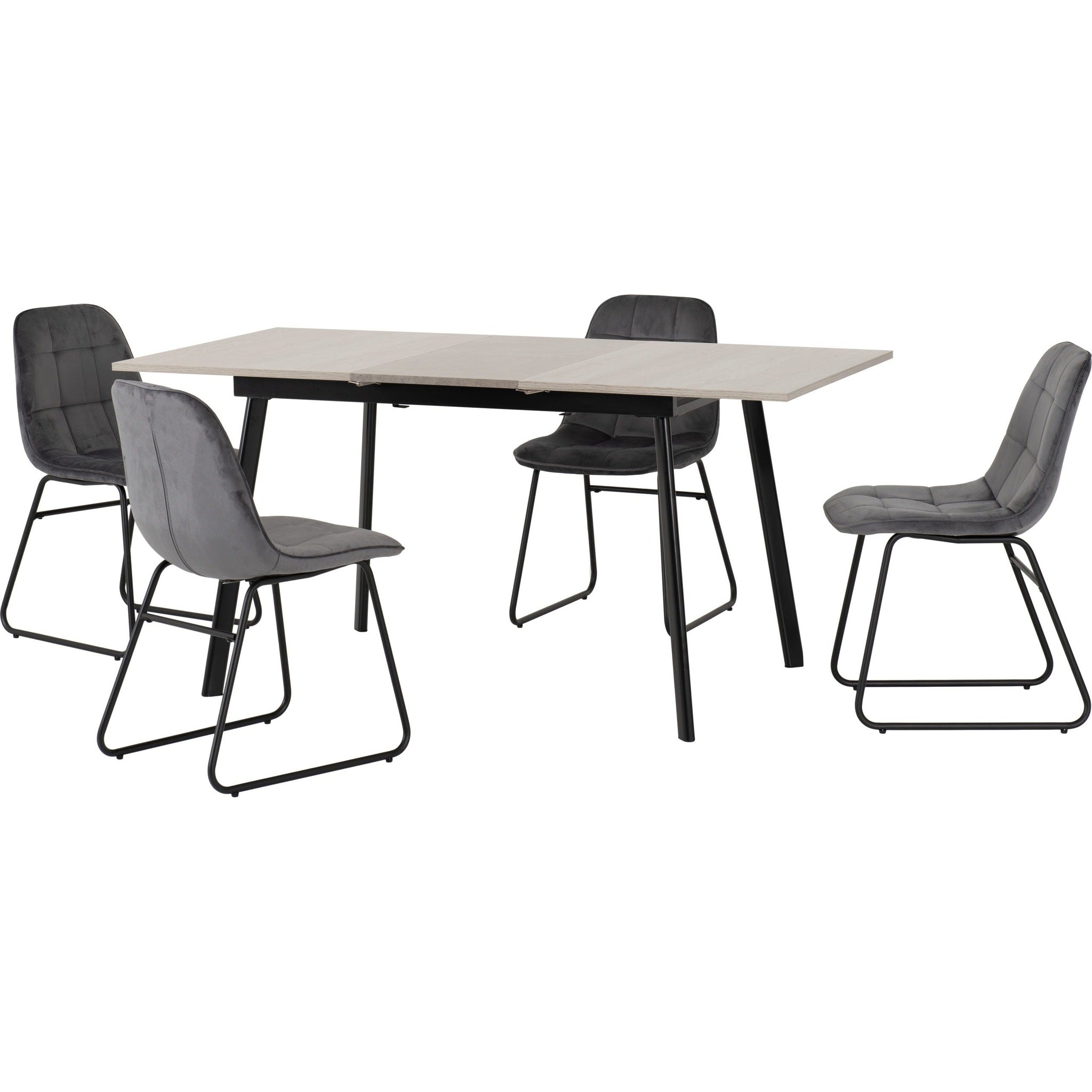 Avery & Lukas Extending Dining Set X4 Chairs - Concrete/Grey Velvet