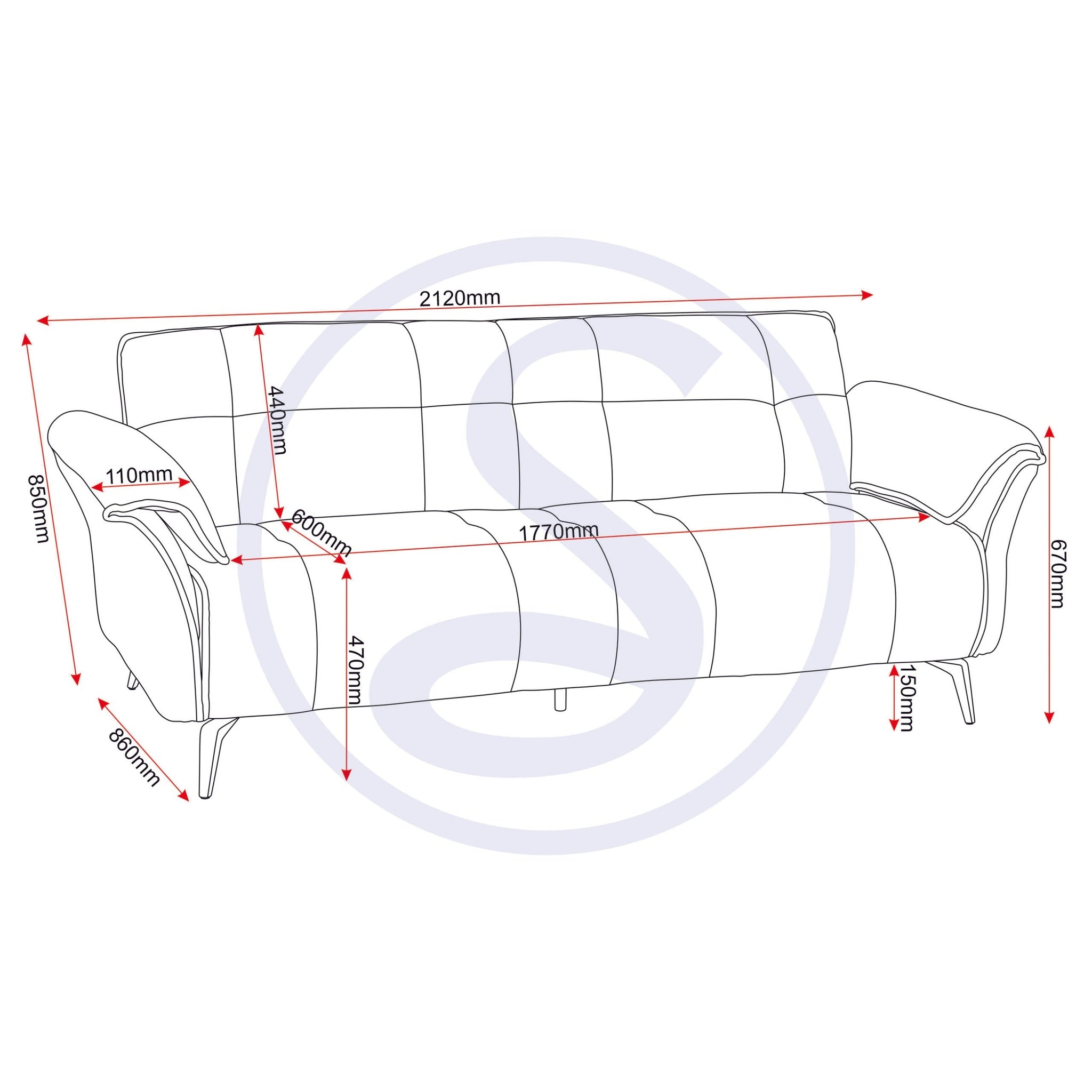 Amalfi 3 Seater Sofa - Grey Fabric