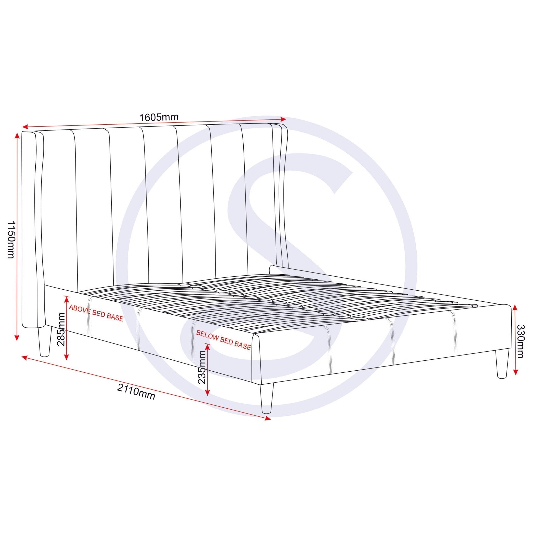 Amelia 4'6" Bed - Dark Grey Fabric