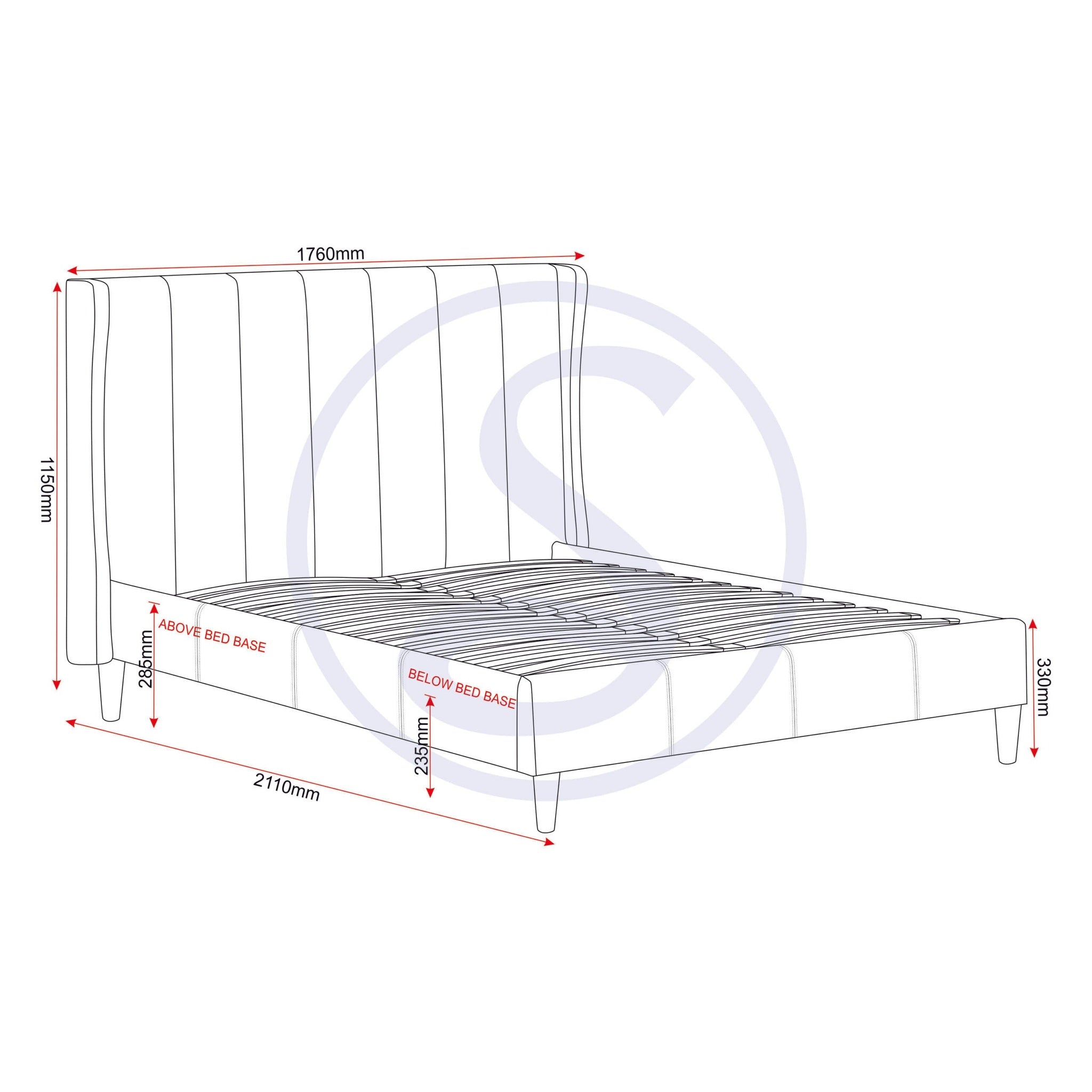 Amelia 5' Bed - Dark Grey Fabric