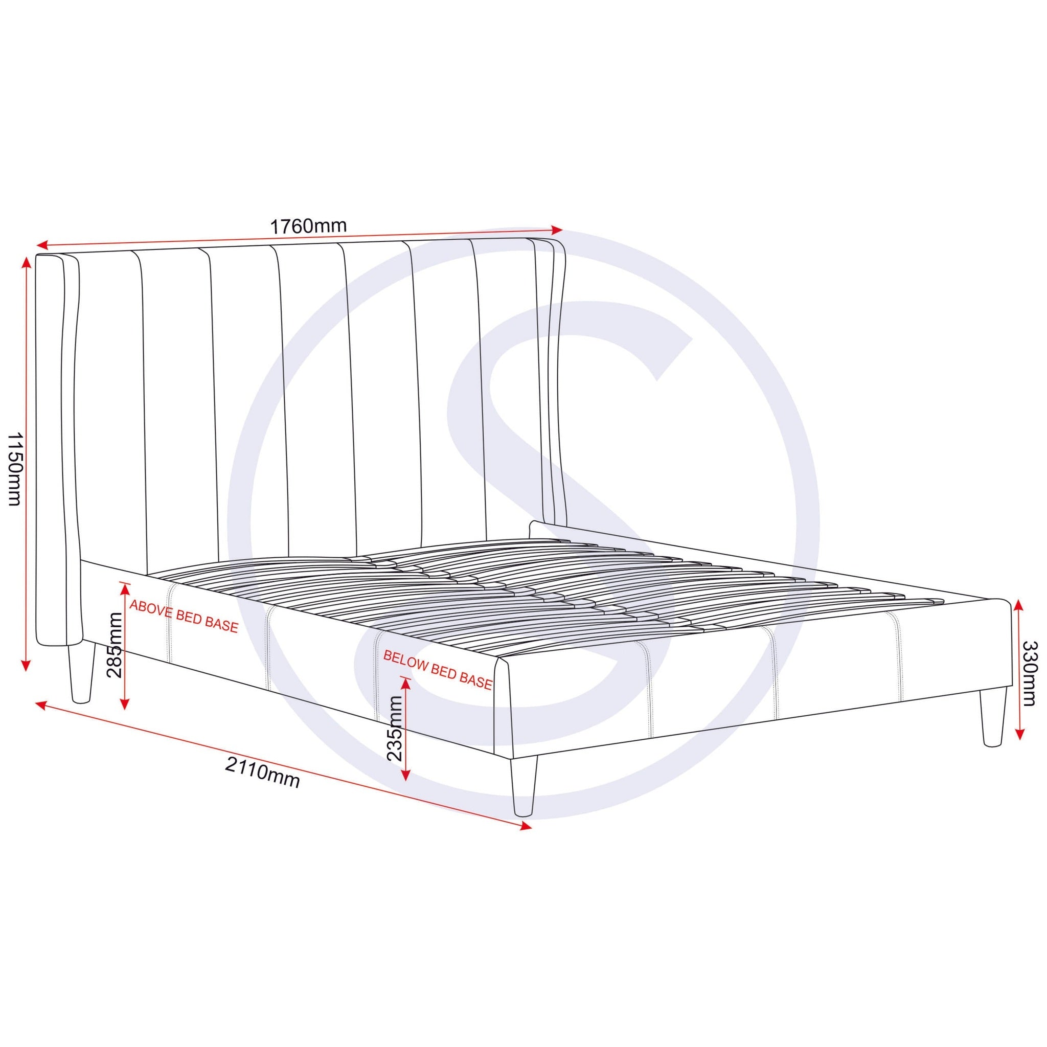 Amelia 5' Bed - Green Velvet Fabric
