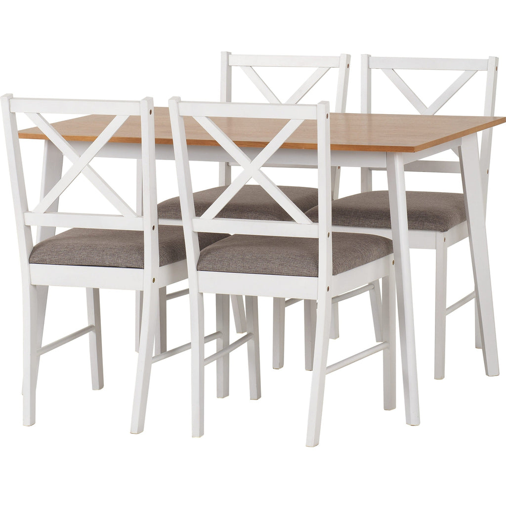 Balfour 1+4 Dining Set - White/Oak Effect/Grey Fabric