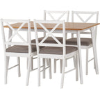 Balfour 1+4 Dining Set - White/Oak Effect/Grey Fabric