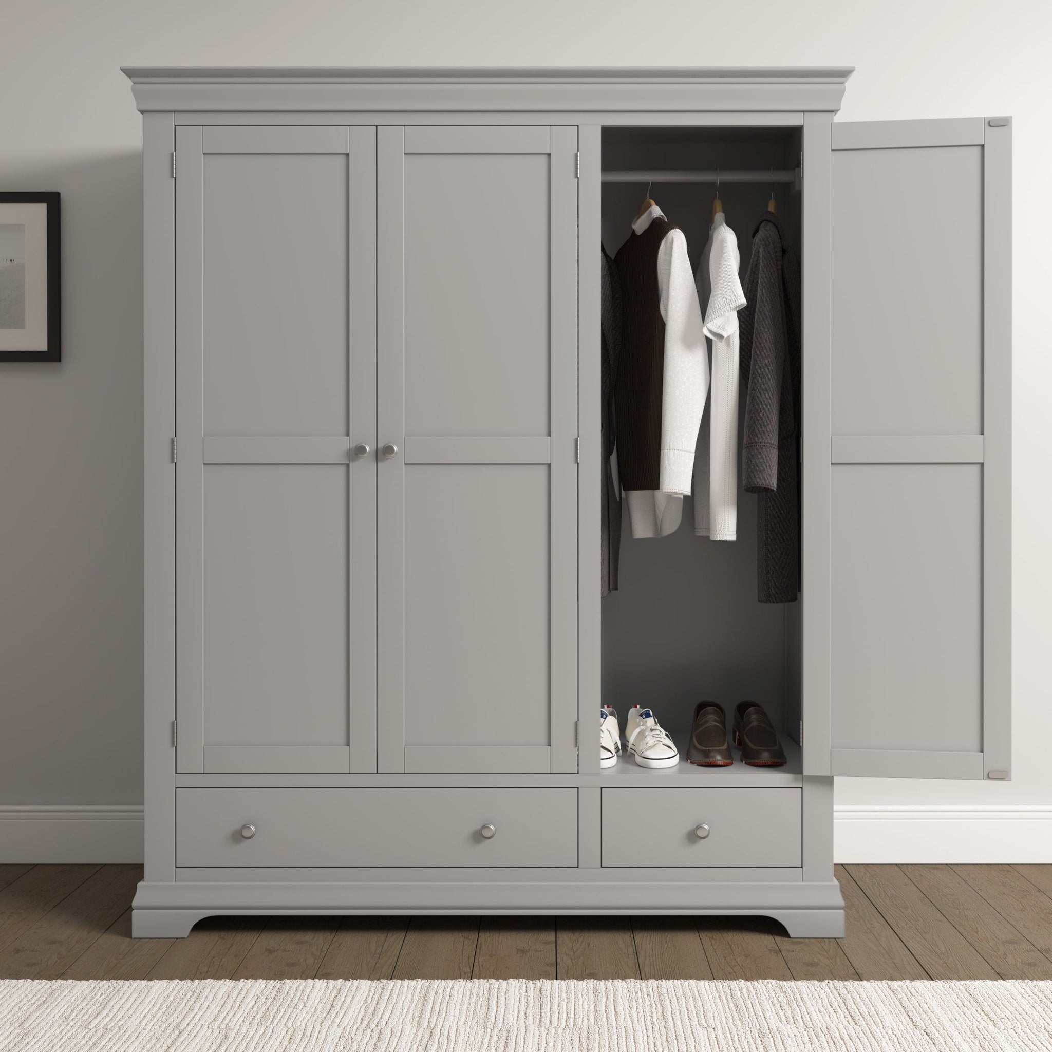 Bordeaux 3 Door Wardrobe - Pebble Grey