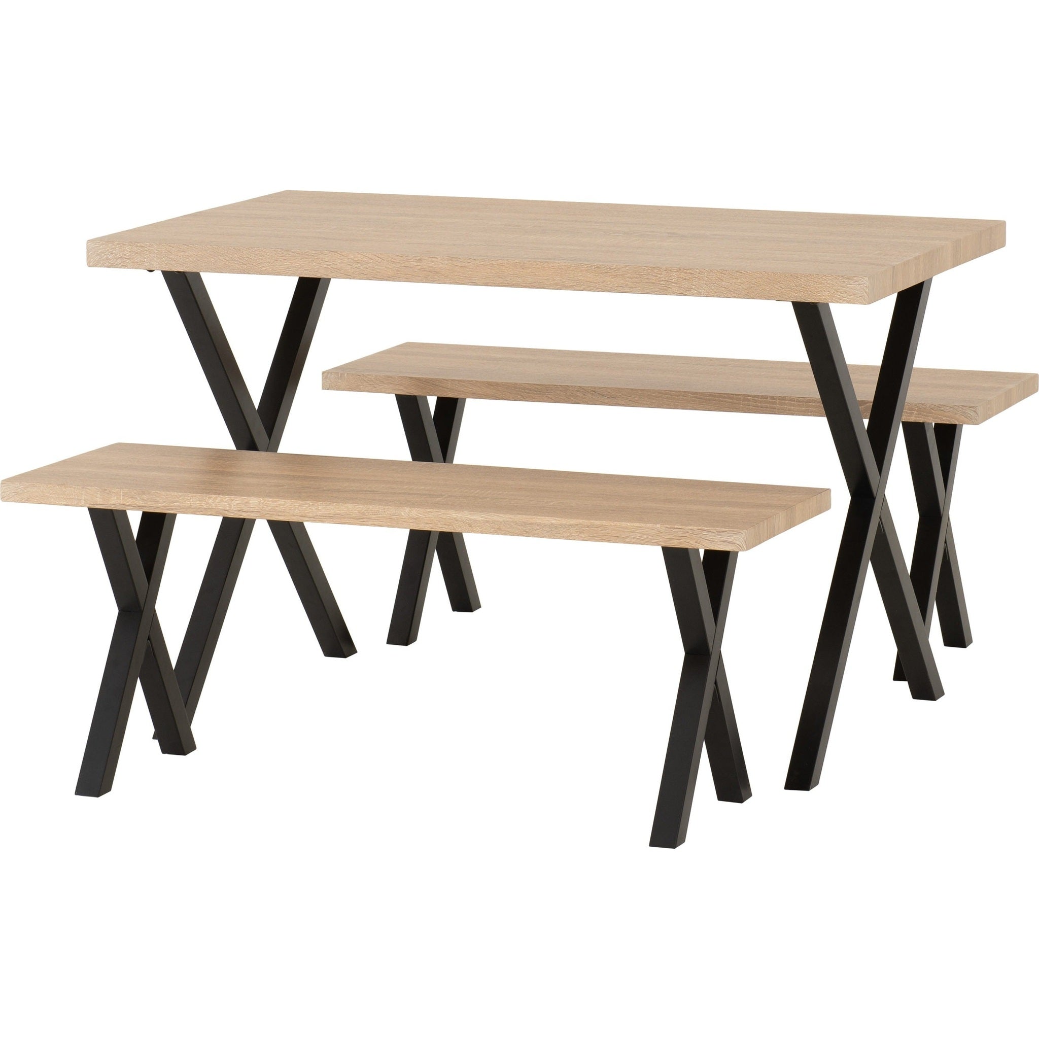 Buxton Dining Bench Set - Light Oak Effect/Black